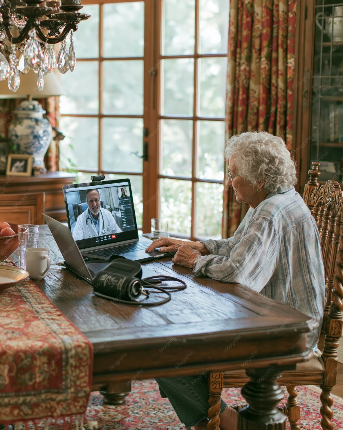Healthcare professional using remote patient monitoring technology